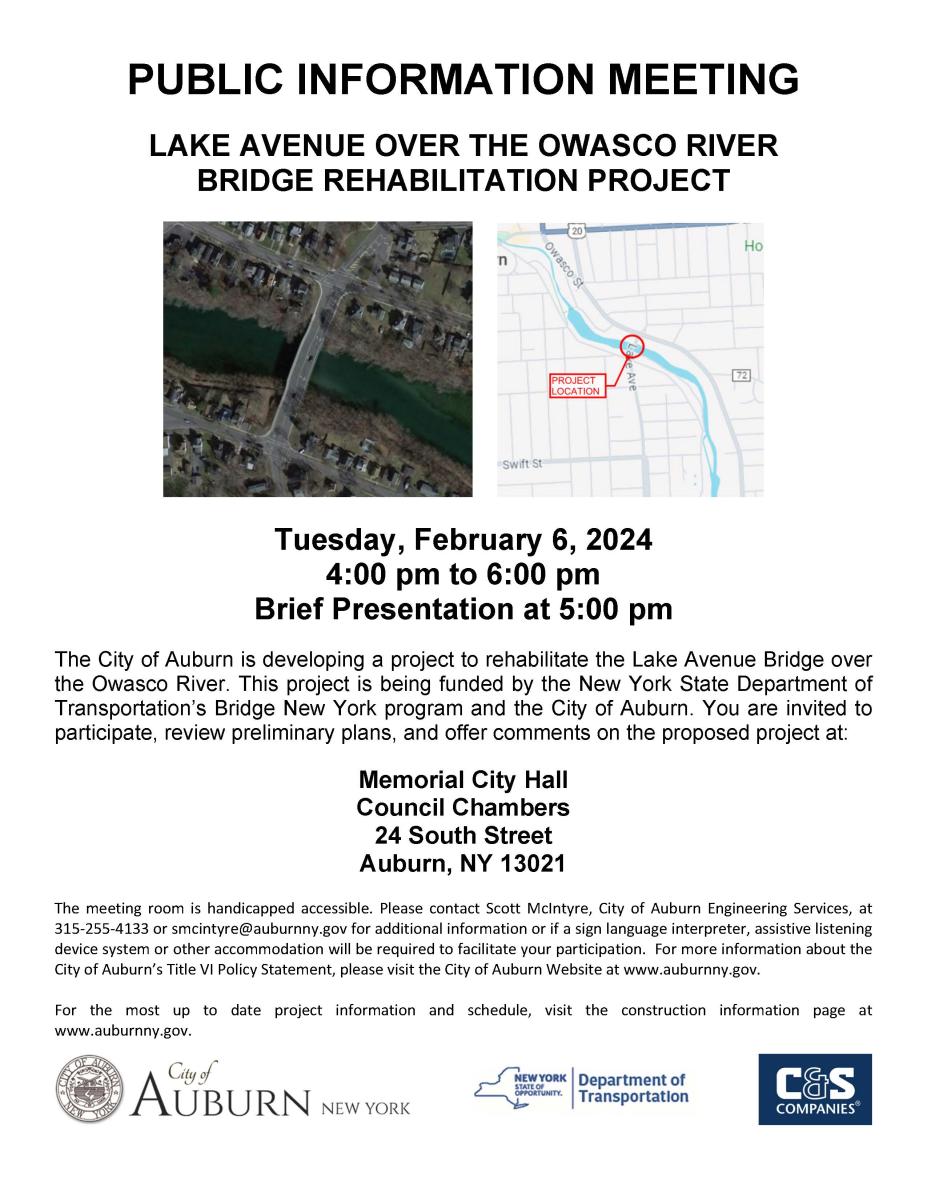 Public Information Meeting Flyer for Lake Ave Bridge