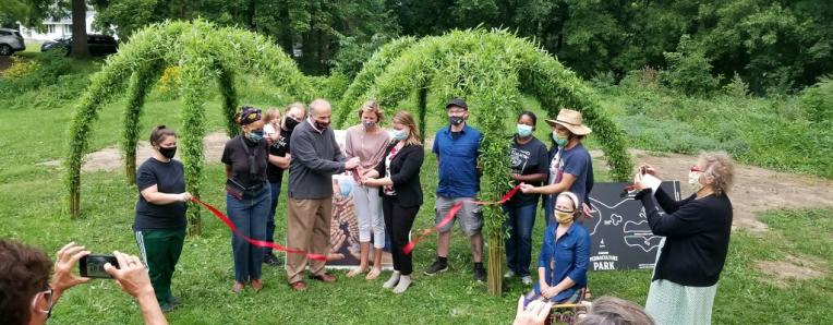 Ribbon Cutting for Living Willow installation at the Permaculture Park in Auburn, New York