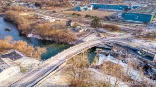 Arial photo of the completed N. Division Street Bridge
