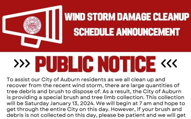 Public Notice Re Wind Storm Damage Cleanup