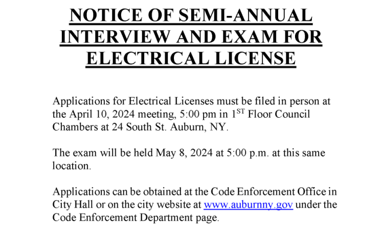 Electrical Board Semiannual Interview and Exam Announcement