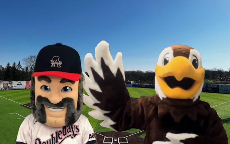 Abner with new mascot Casey the Falcon