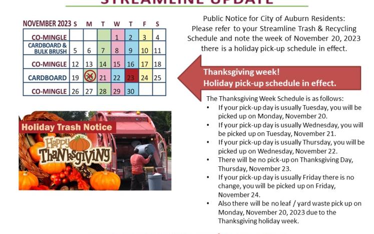 Thanksgiving Trash Schedule 2023